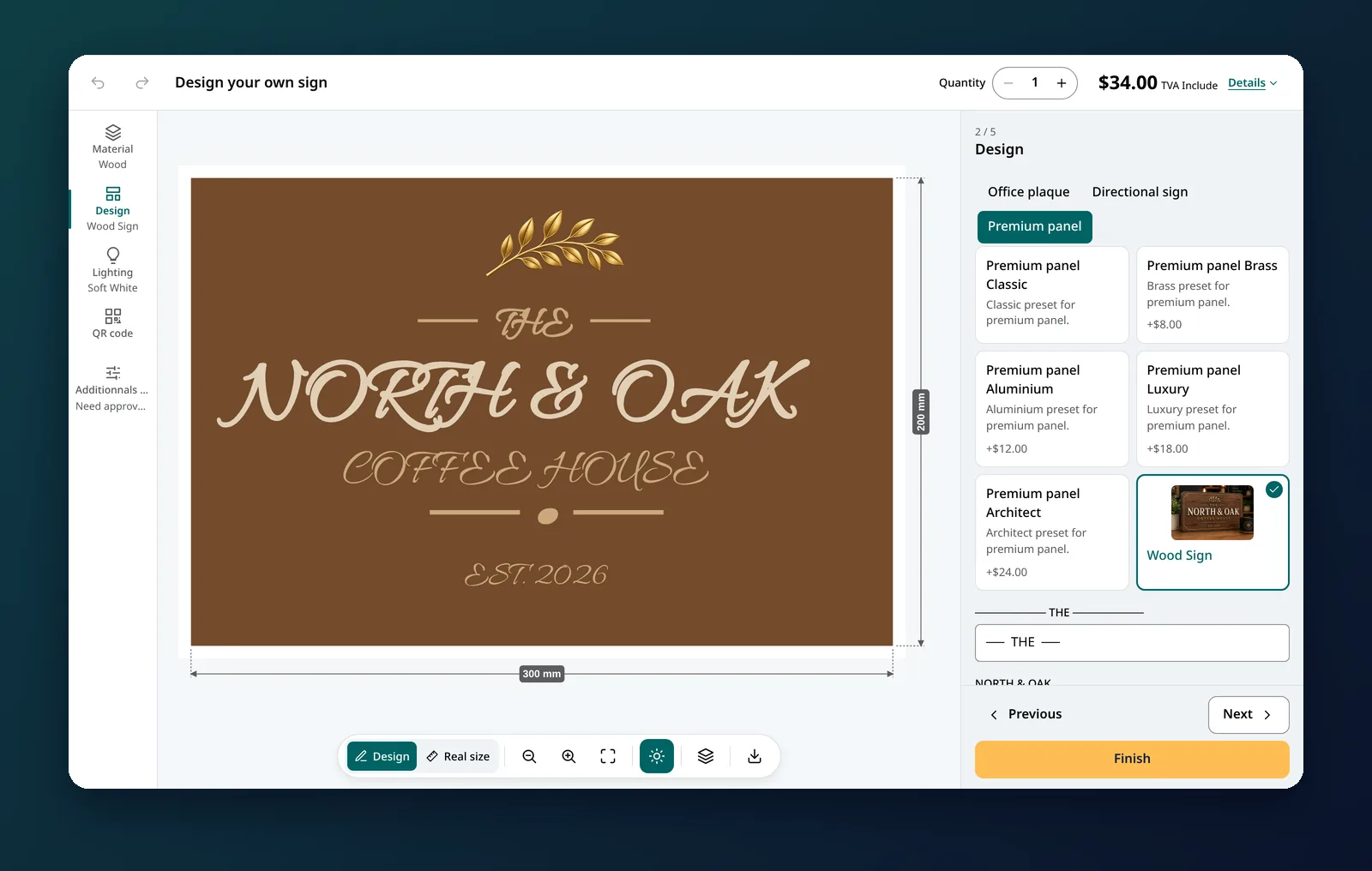 All Sign Customizer Preset Mode: a locked wood sign design with editable text fields and a design picker