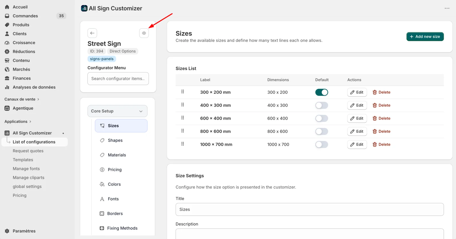 ASO configuration preview with demo data