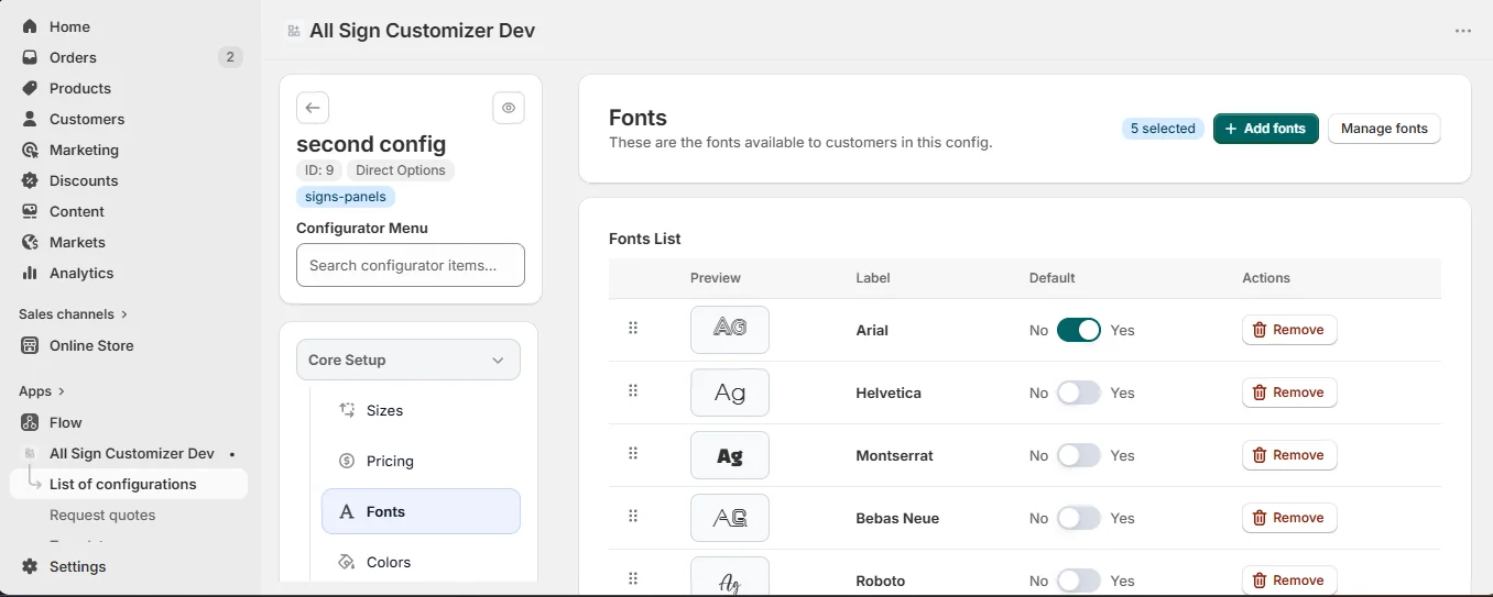 Font choices