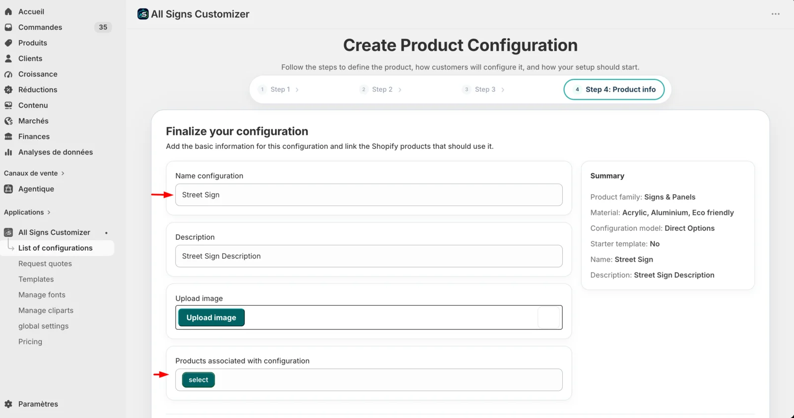 Name an ASO configuration and connect a Shopify product during creation