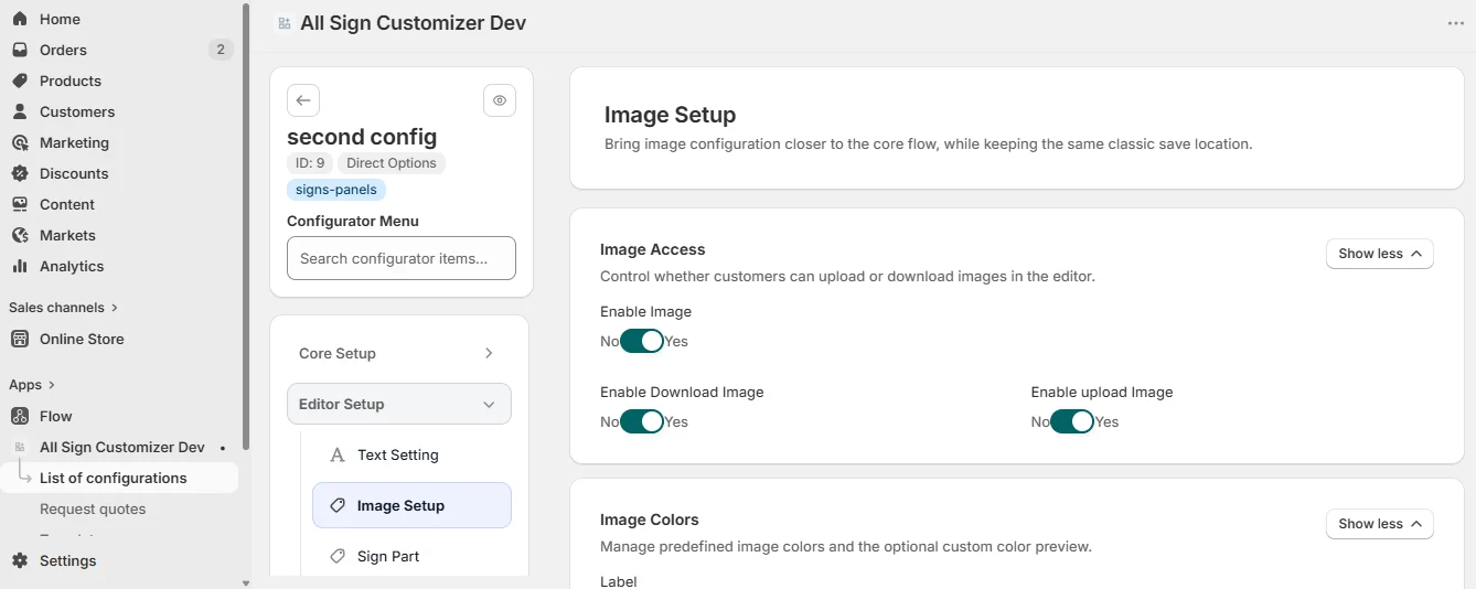 Image setup