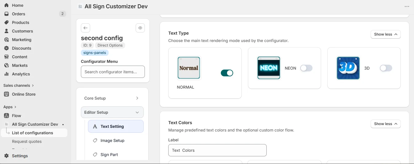 Text type selection