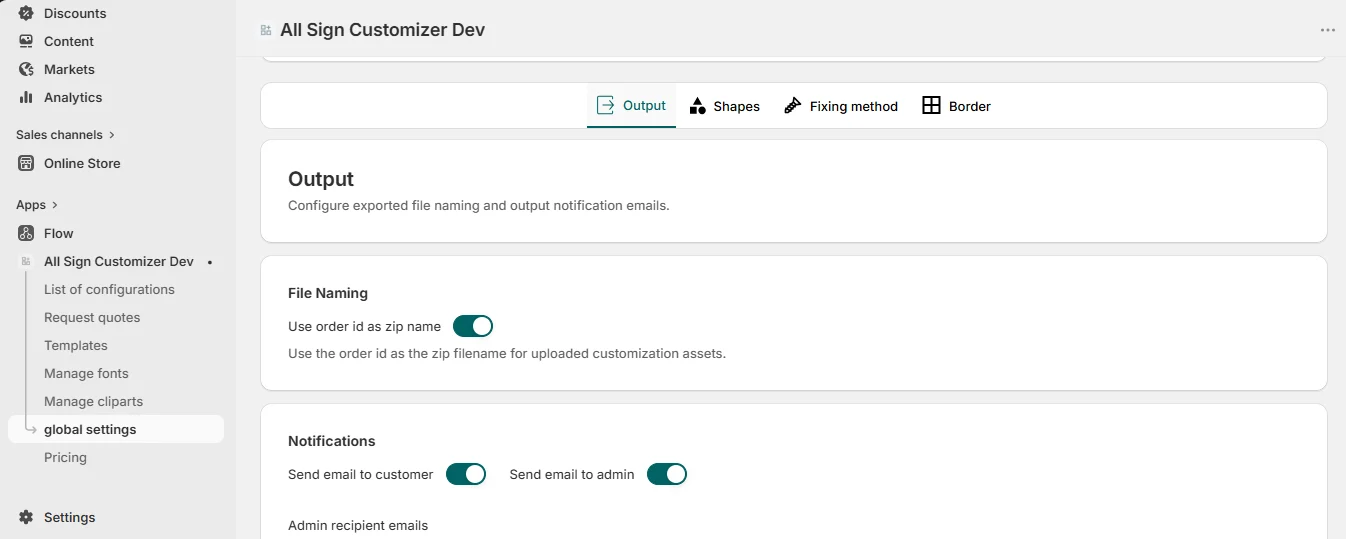 Global output settings