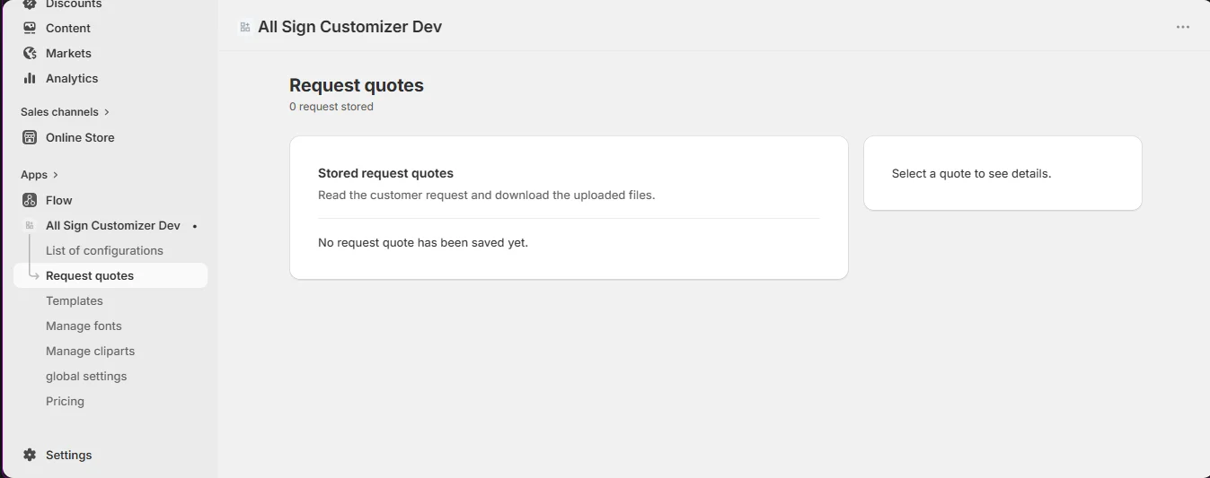 Request Quotes menu