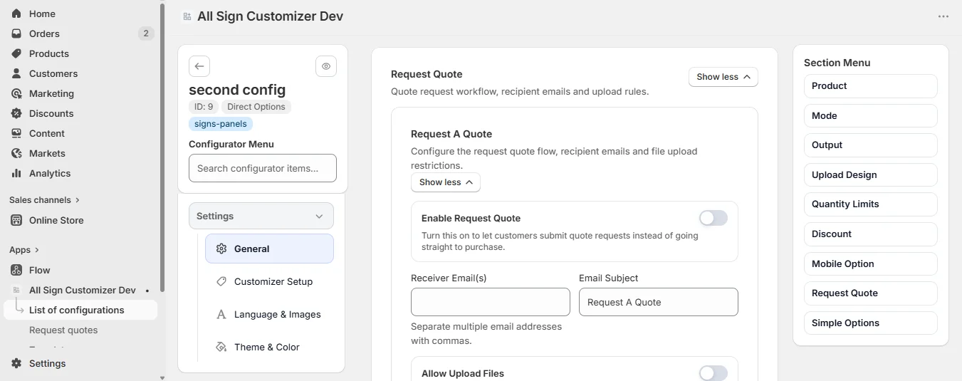 Quote settings